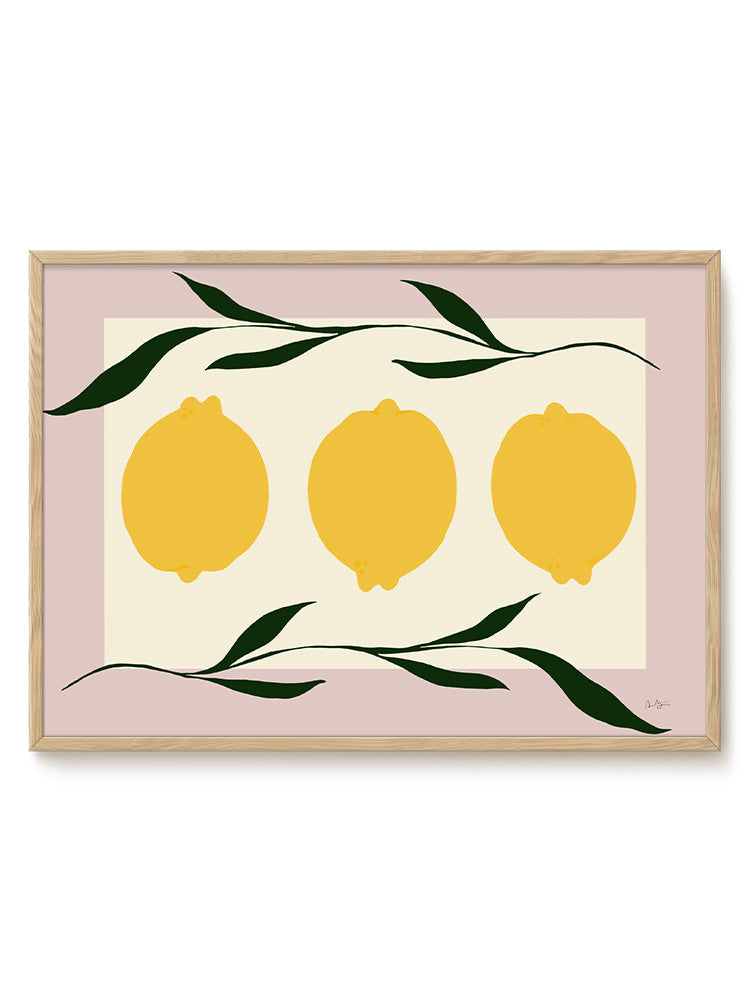Anna Mörner - Three Lemons Pink – modern wall art print, Falcozi Studio