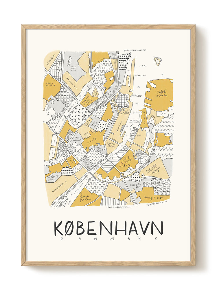 Aleisha - københavn Neighborhood Map - Copenhagen – modern wall art print, Falcozi Studio