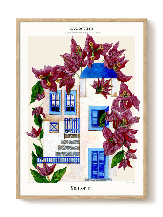 Matos - Flower Houses - Santorini – modern wall art print, Falcozi Studio