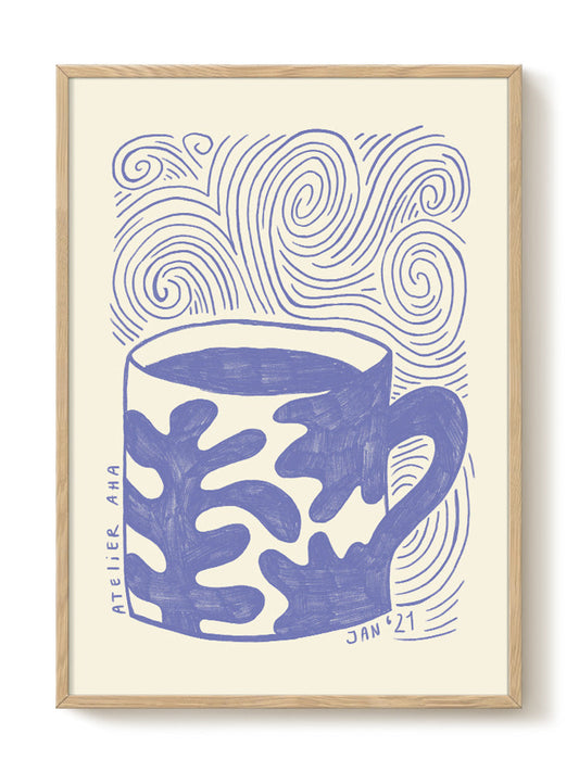 Anouk - a blue cup on a blue monday – modern wall art print, Falcozi Studio